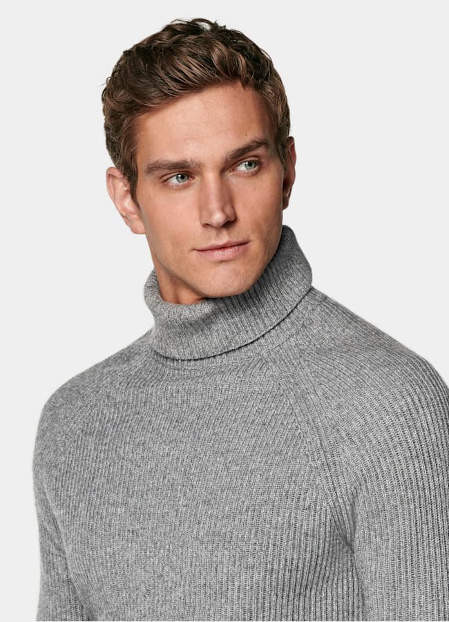 SUITSUPPLY Laine et cachemire Col roulé côtelé gris
