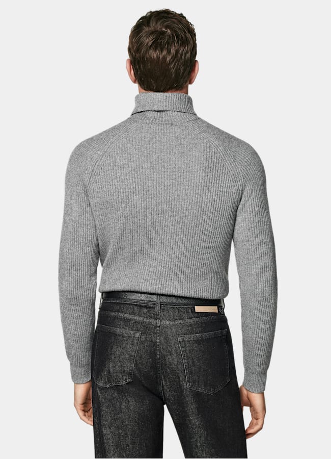 SUITSUPPLY Laine et cachemire Col roulé côtelé gris
