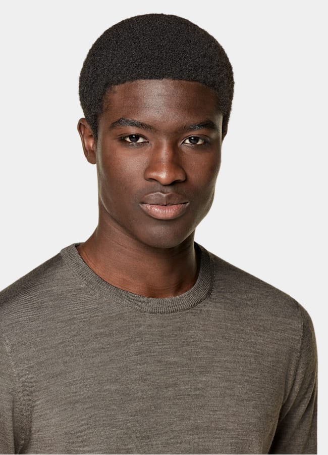 SUITSUPPLY Silk Wool Cashmere Taupe Crewneck