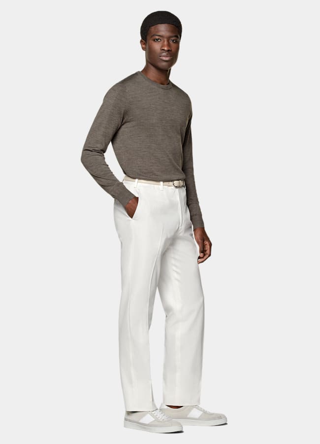 SUITSUPPLY Silk Wool Cashmere Taupe Crewneck