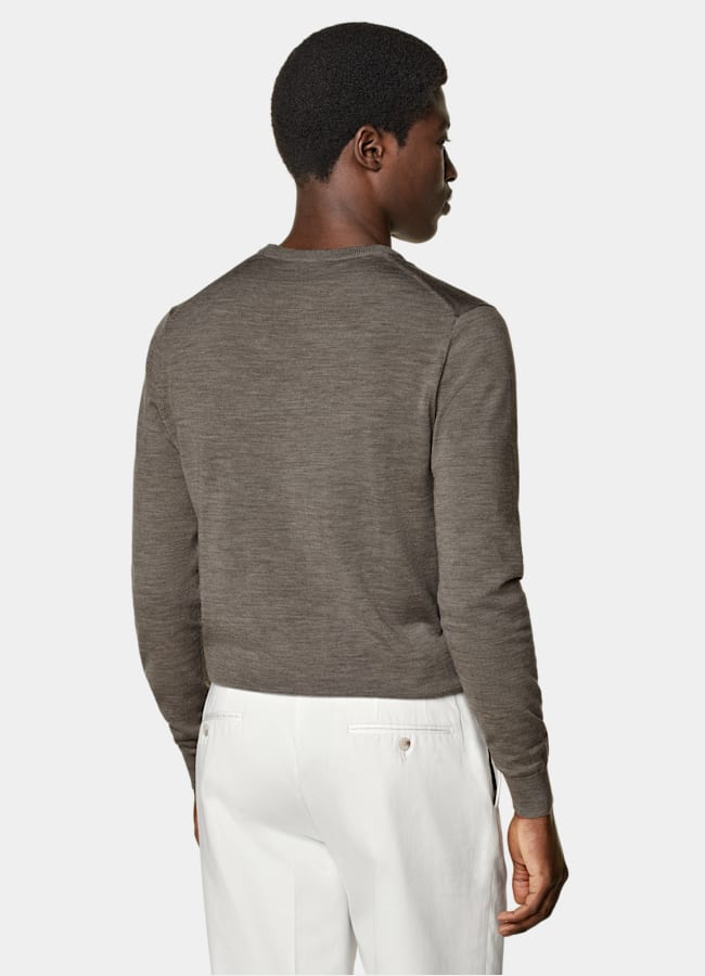 SUITSUPPLY Silk Wool Cashmere Taupe Crewneck