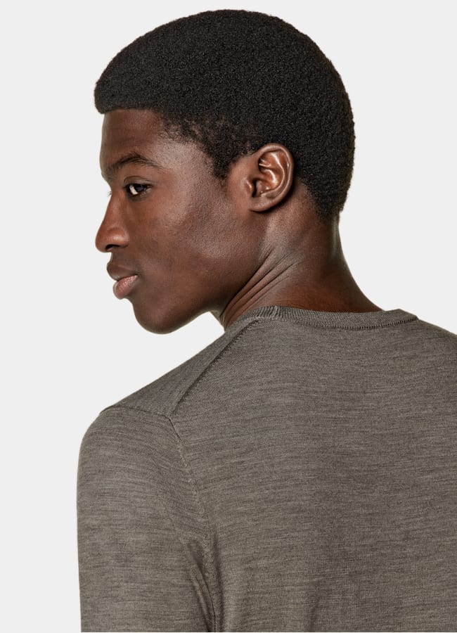 SUITSUPPLY Silk Wool Cashmere Taupe Crewneck