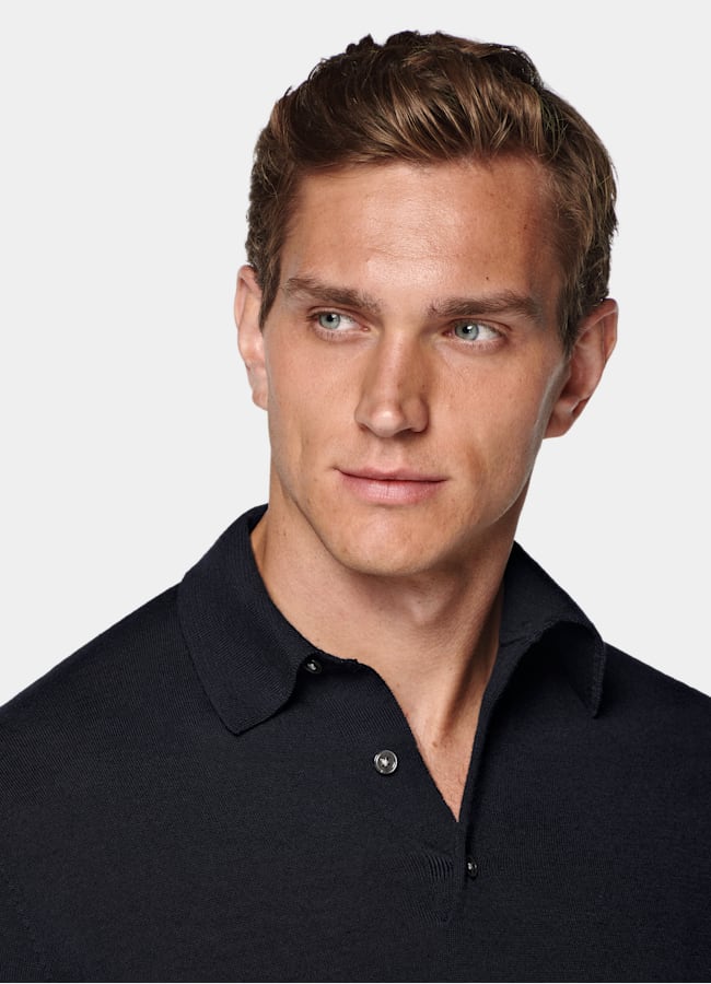 SUITSUPPLY Reine Schurwolle Merino Poloshirt Langarm navy