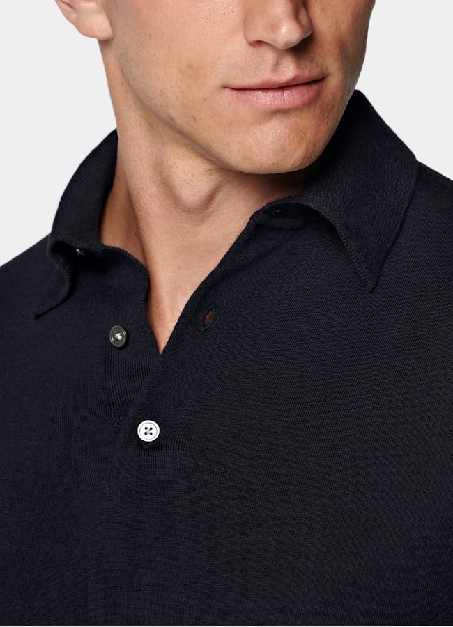 SUITSUPPLY Reine Schurwolle Merino Poloshirt Langarm navy