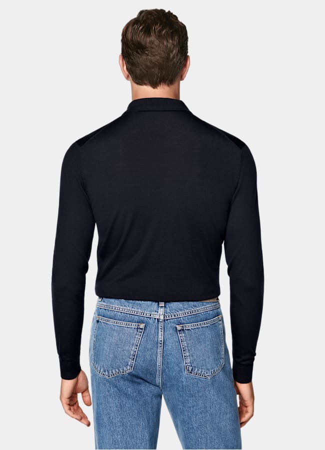 SUITSUPPLY Reine Schurwolle Merino Poloshirt Langarm navy