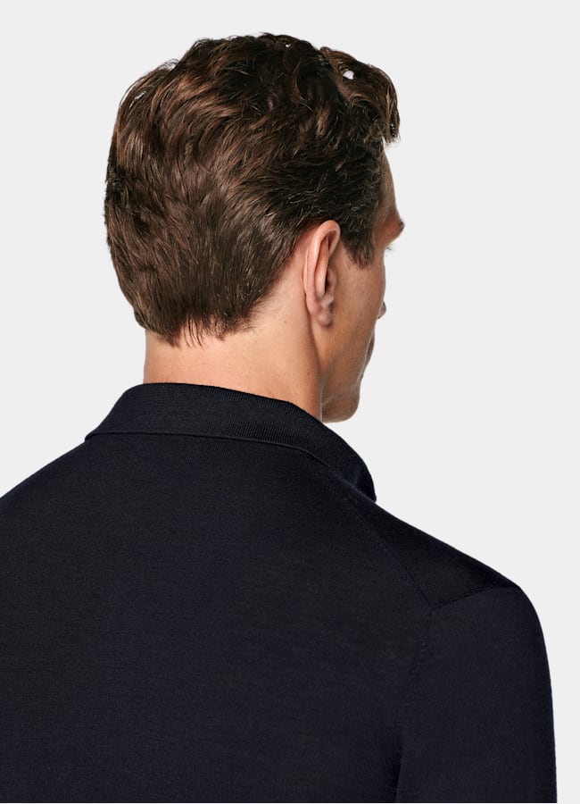 SUITSUPPLY Reine Schurwolle Merino Poloshirt Langarm navy