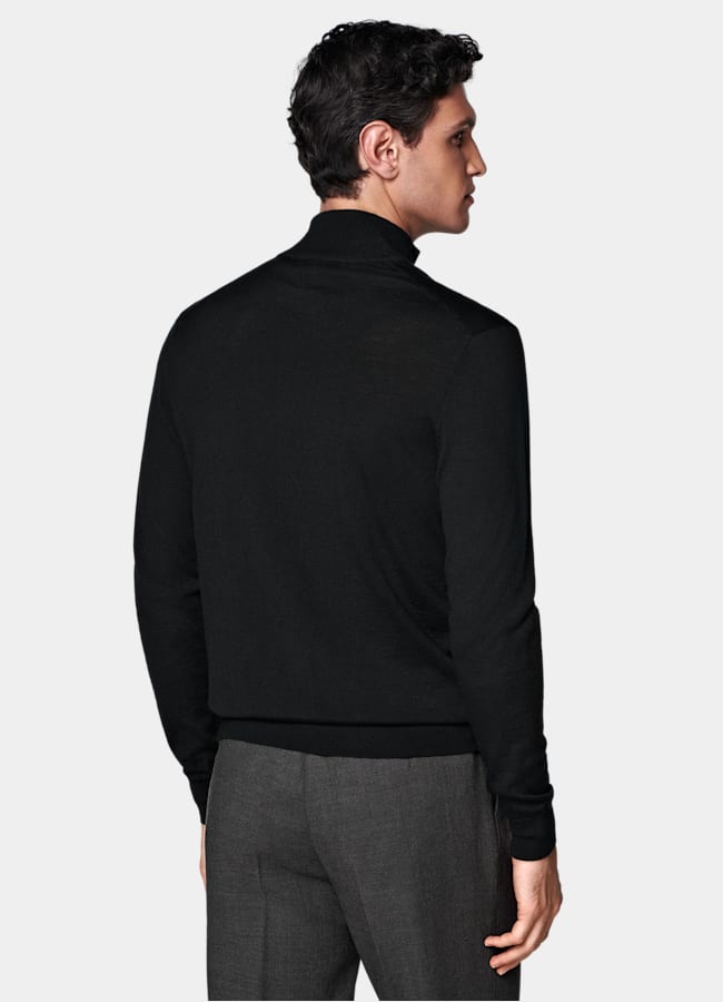 SUITSUPPLY Pure Wool Black Merino Zip Cardigan