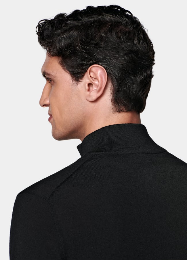 SUITSUPPLY Pure Wool Black Merino Zip Cardigan