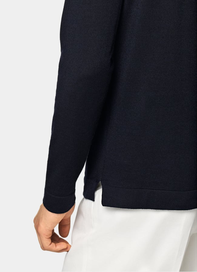 SUITSUPPLY Pure Wool Navy Merino Long Sleeve Polo Cardigan