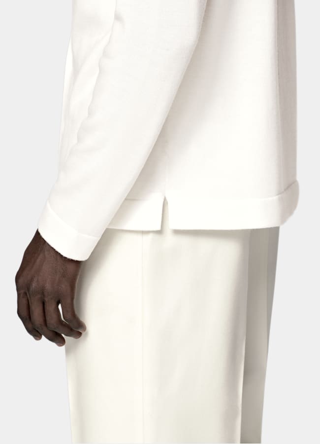 SUITSUPPLY Pure Wool Off-White Merino Long Sleeve Polo Cardigan