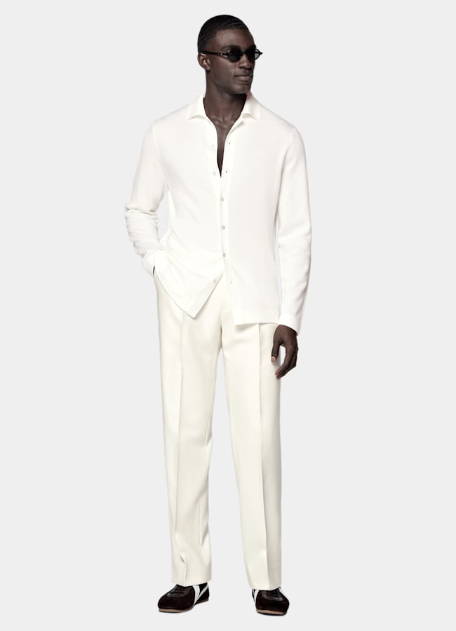 SUITSUPPLY Pure Wool Off-White Merino Long Sleeve Polo Cardigan