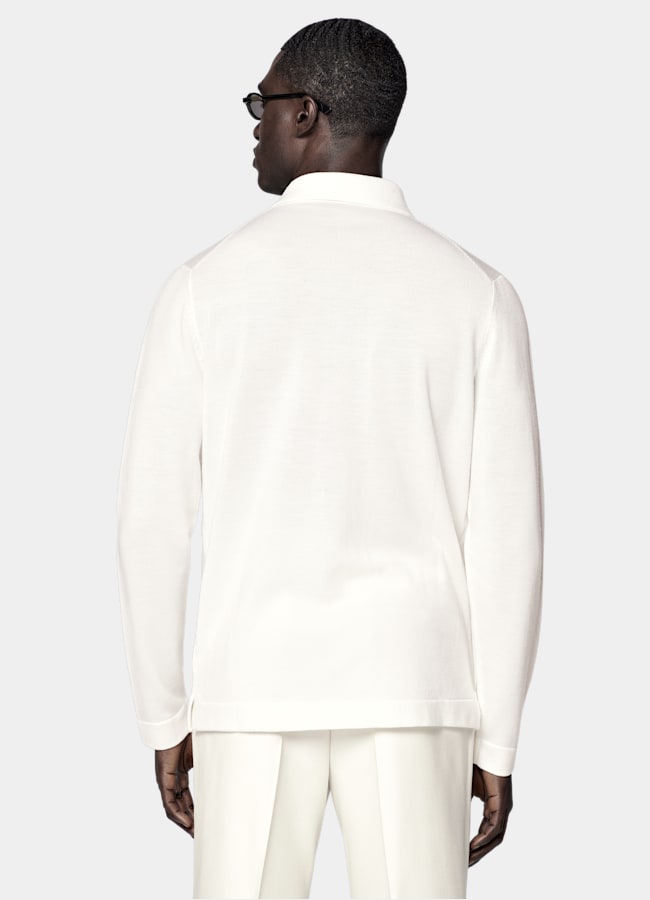 SUITSUPPLY Pure Wool Off-White Merino Long Sleeve Polo Cardigan