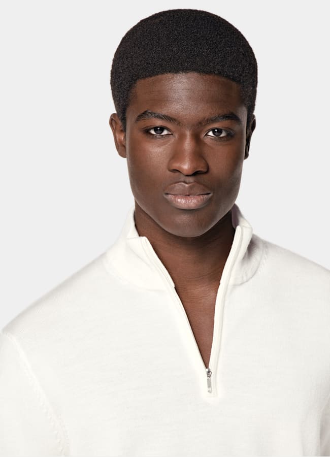 SUITSUPPLY Pure Wool Off-White Merino Half Zip