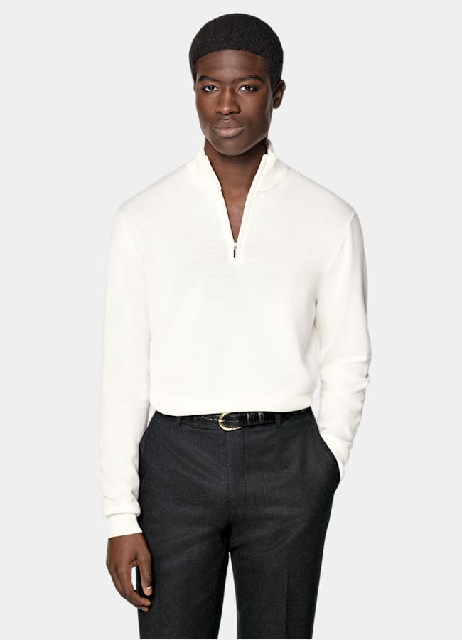 SUITSUPPLY Pure Wool Off-White Merino Half Zip