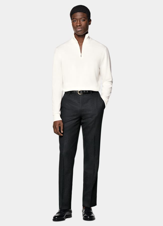 SUITSUPPLY Pure Wool Off-White Merino Half Zip