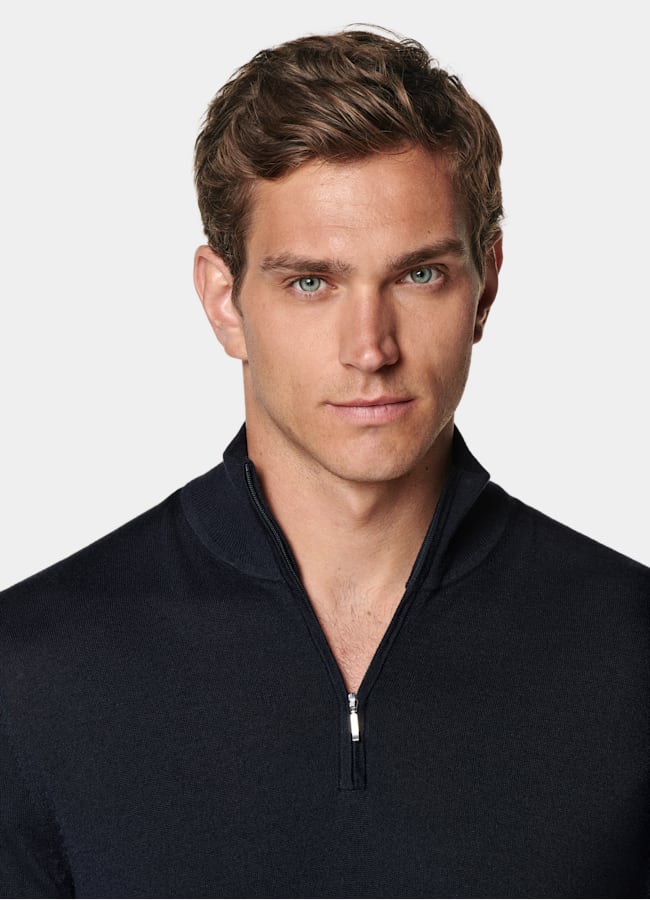 SUITSUPPLY Pure Wool Navy Merino Half Zip