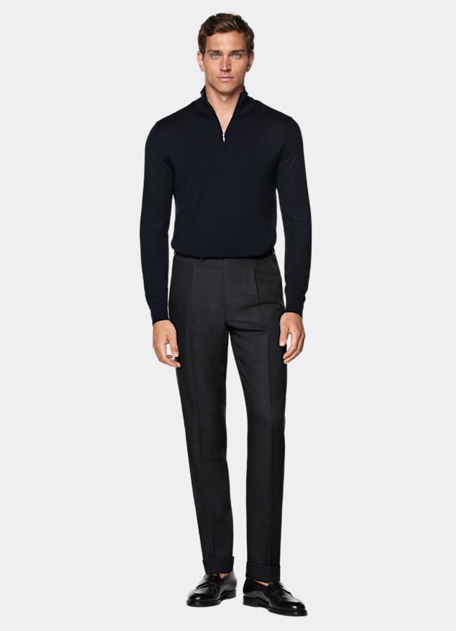 SUITSUPPLY Pure Wool Navy Merino Half Zip