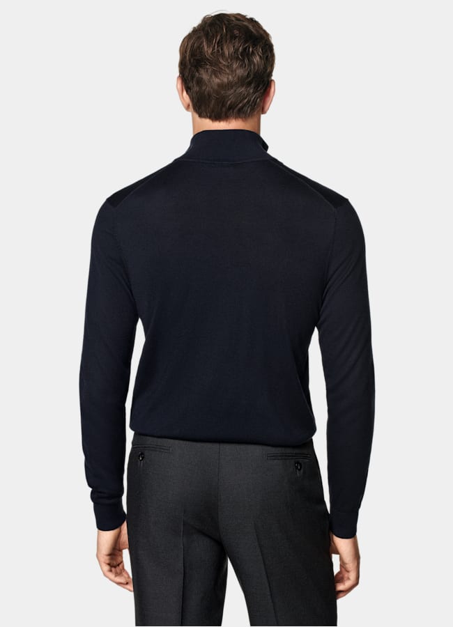 SUITSUPPLY Pure Wool Navy Merino Half Zip