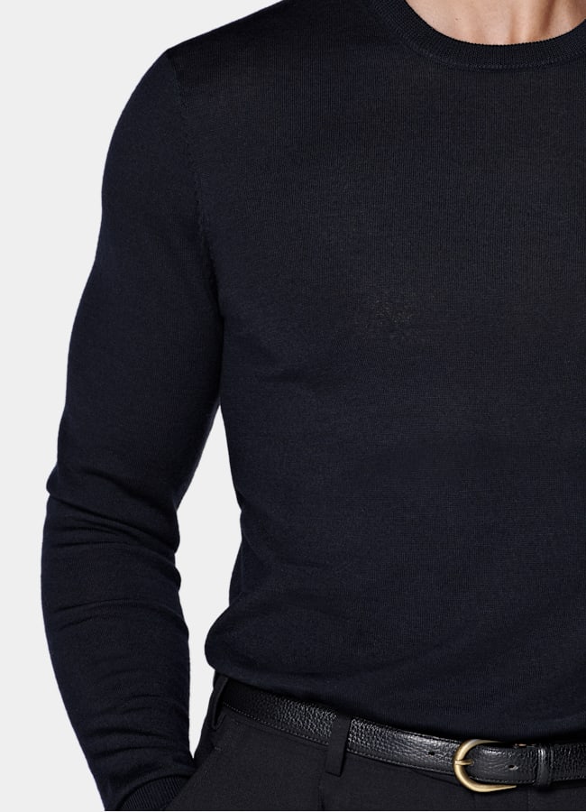 SUITSUPPLY Pure laine Pull col rond Merino bleu marine