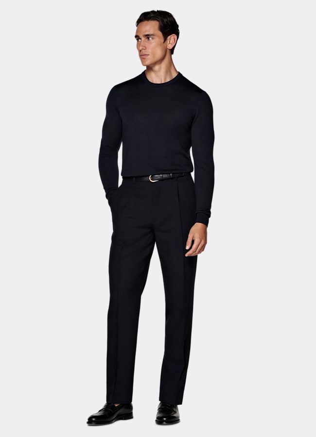 SUITSUPPLY Pure laine Pull col rond Merino bleu marine