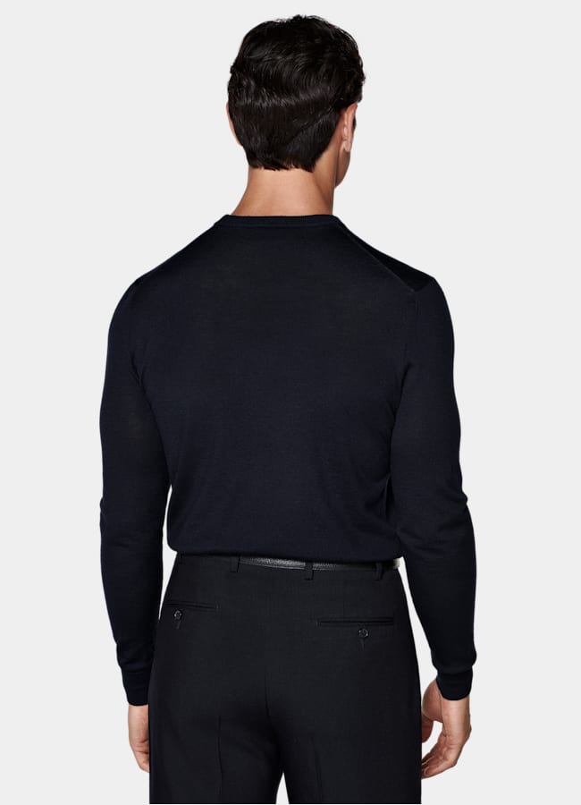 SUITSUPPLY Pure laine Pull col rond Merino bleu marine