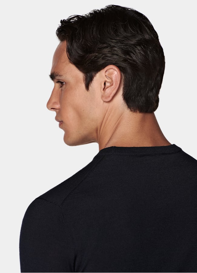 SUITSUPPLY Pure laine Pull col rond Merino bleu marine