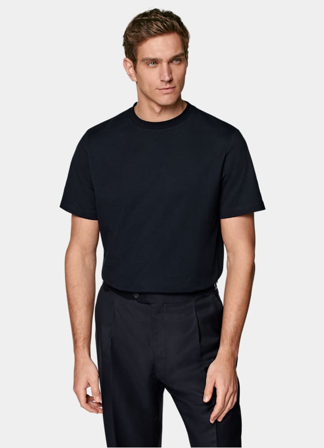 SUITSUPPLY Puro cotone T-shirt a girocollo navy