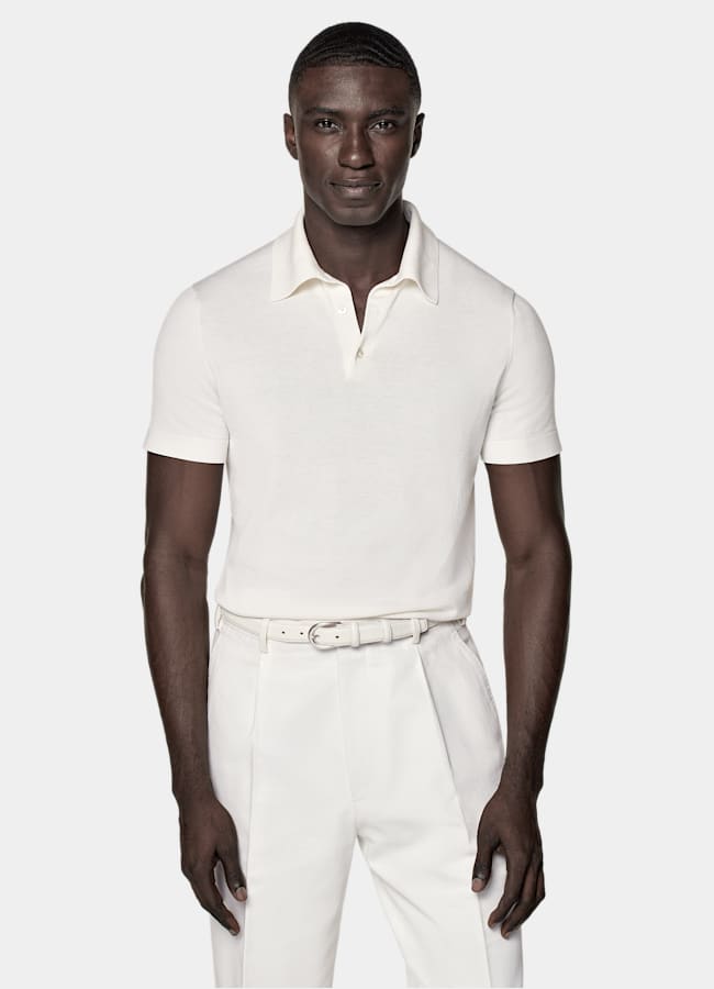 SUITSUPPLY Coton et soie Polo blanc cassé