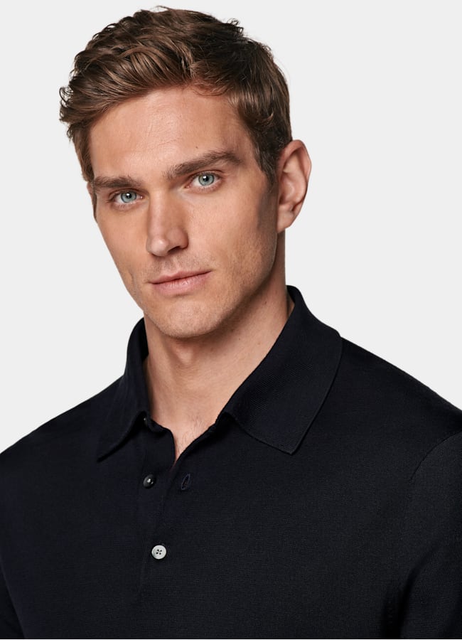 SUITSUPPLY Coton et soie Polo bleu marine