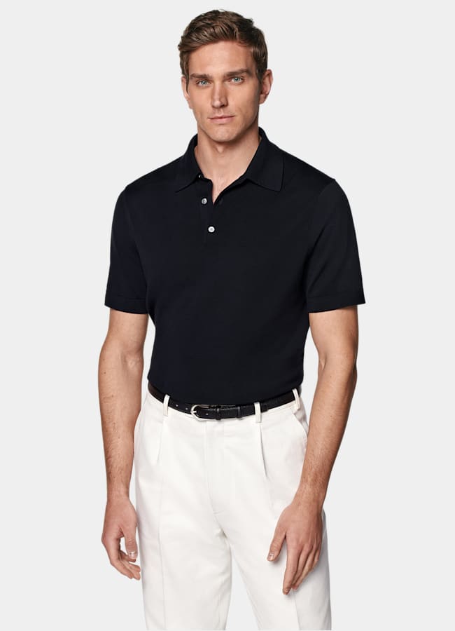 SUITSUPPLY Coton et soie Polo bleu marine