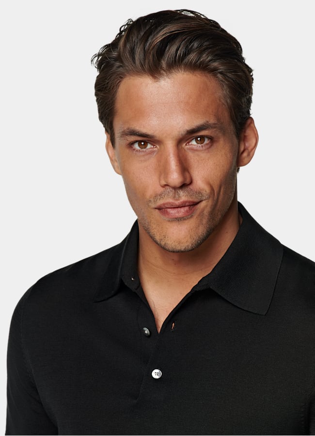 SUITSUPPLY Cotton Silk Black Polo