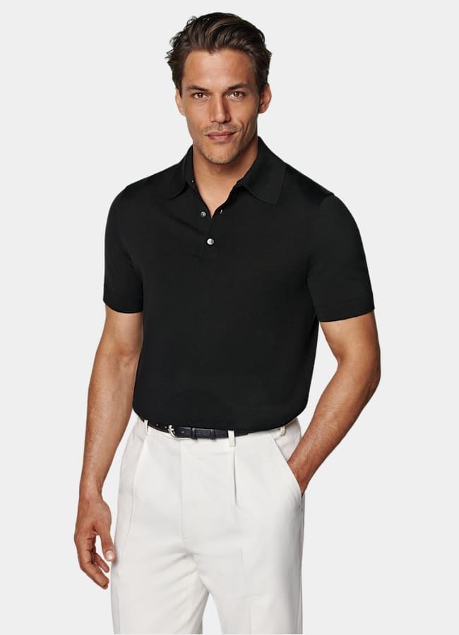 SUITSUPPLY Cotton Silk Black Polo