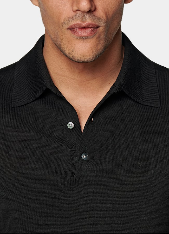 SUITSUPPLY Cotton Silk Black Polo
