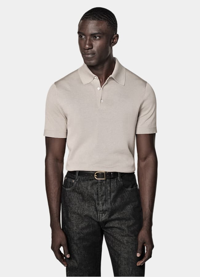 SUITSUPPLY Cotton Silk Light Taupe Polo