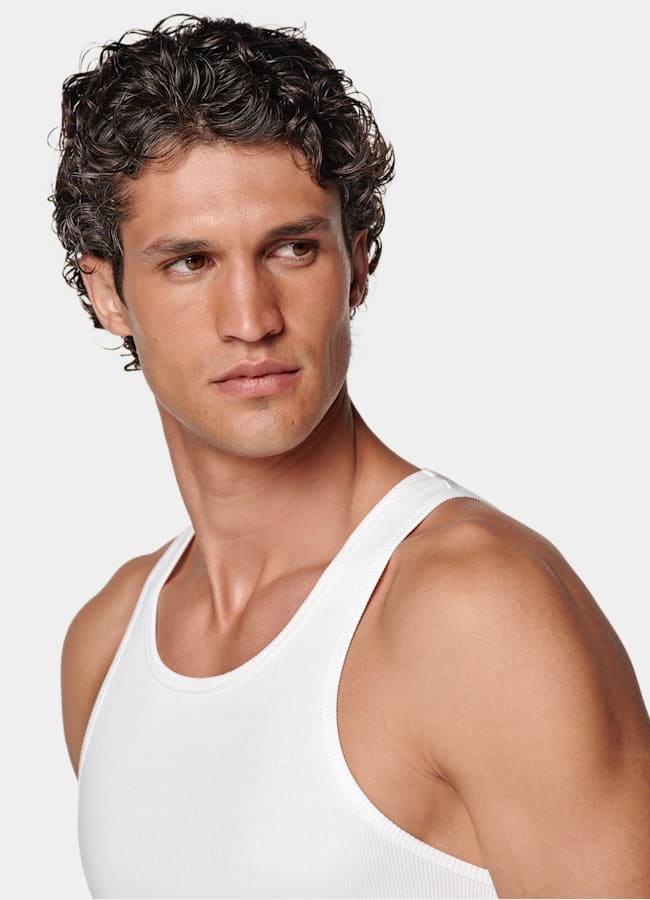 SUITSUPPLY Pure Cotton White Ribbed Tank Top