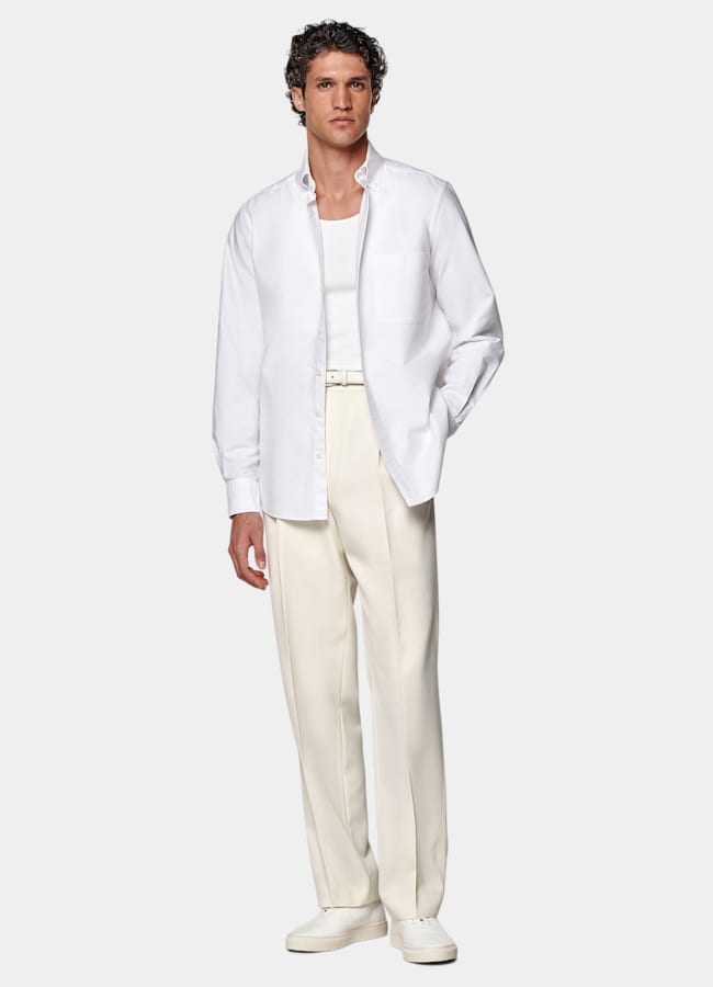 SUITSUPPLY Pure Cotton White Ribbed Tank Top