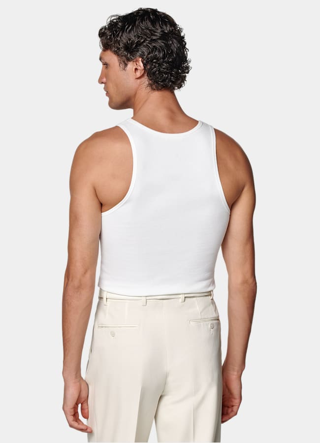 SUITSUPPLY Pure Cotton White Ribbed Tank Top