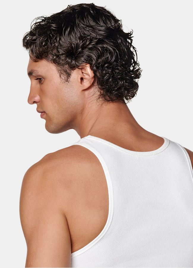 SUITSUPPLY Pure Cotton White Ribbed Tank Top