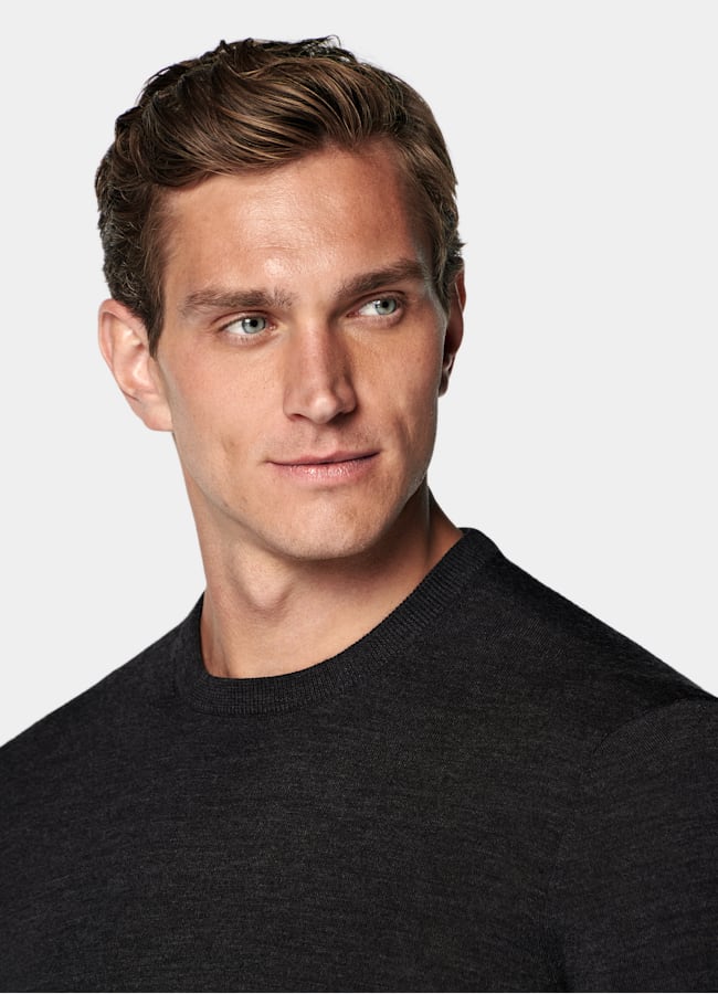 SUITSUPPLY Pure Wool Dark Grey Merino Crewneck