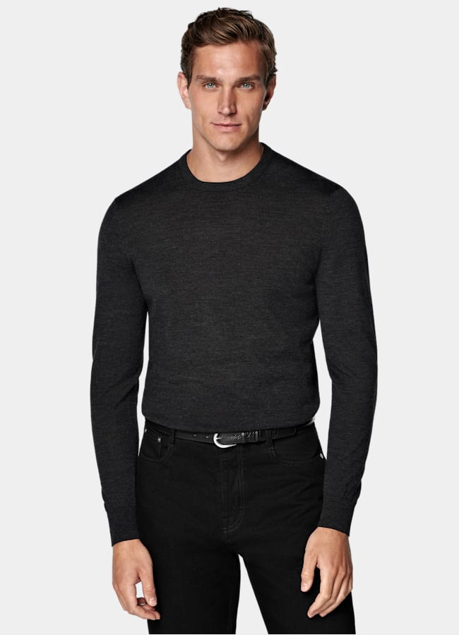 SUITSUPPLY Pure Wool Dark Grey Merino Crewneck