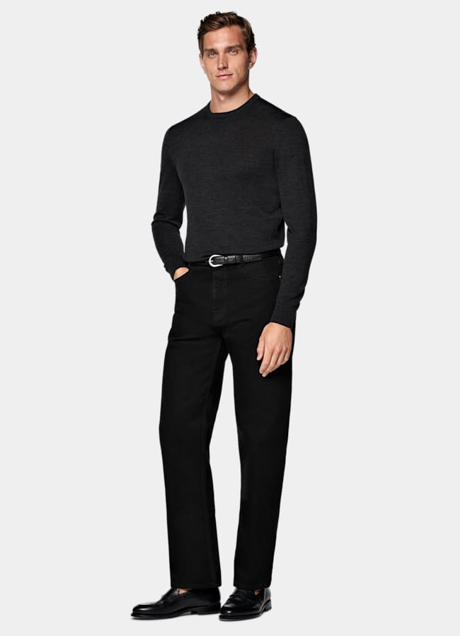 SUITSUPPLY Pure Wool Dark Grey Merino Crewneck