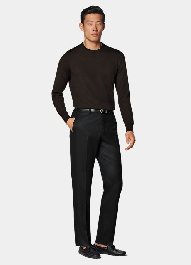 SUITSUPPLY Pure Wool Dark Brown Merino Crewneck