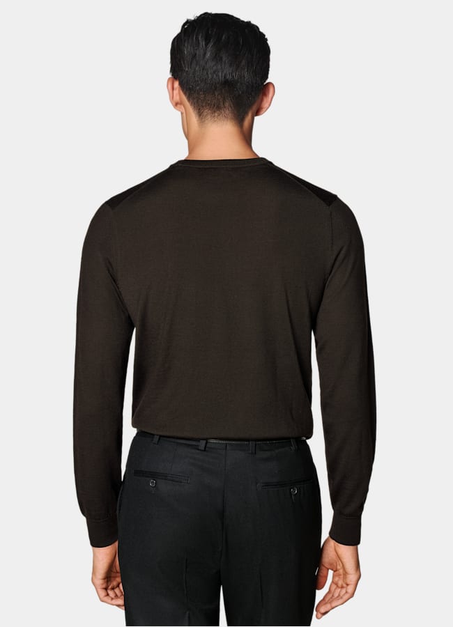 SUITSUPPLY Pure Wool Dark Brown Merino Crewneck