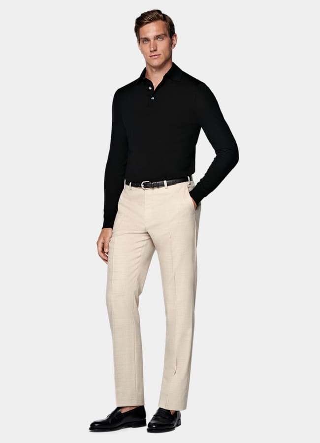 SUITSUPPLY Pure Wool Black Merino Long Sleeve Polo