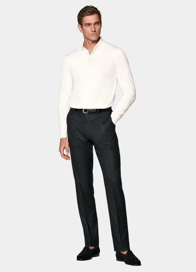 SUITSUPPLY Pure Wool Off-White Merino Long Sleeve Polo