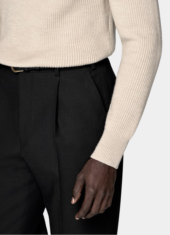 SUITSUPPLY Pura lana Jersey cuello alto ribeteado arena merino