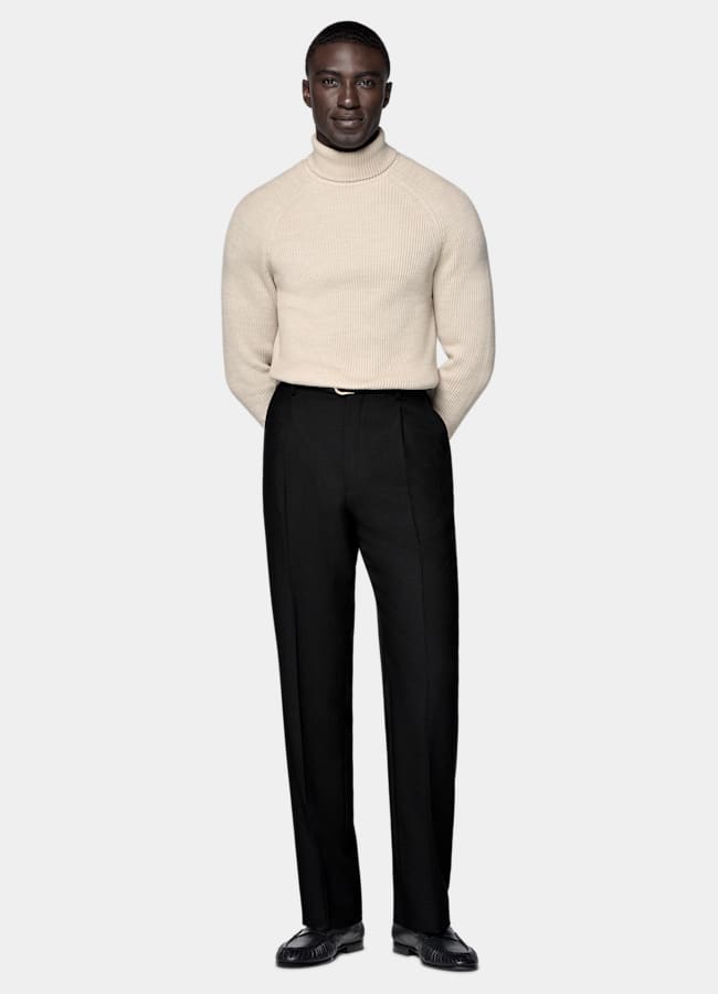 SUITSUPPLY Pura lana Jersey cuello alto ribeteado arena merino