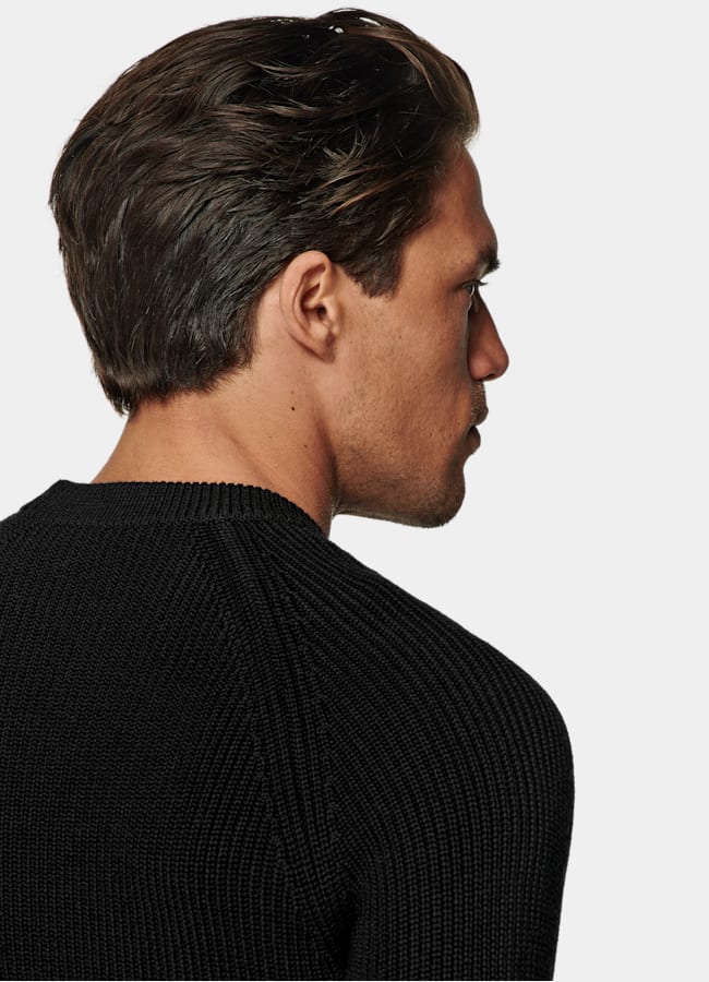 SUITSUPPLY Pure laine Col rond côtelé Merino noir