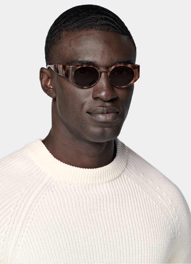 SUITSUPPLY Pure Wool Off-White Merino Ribbed Crewneck