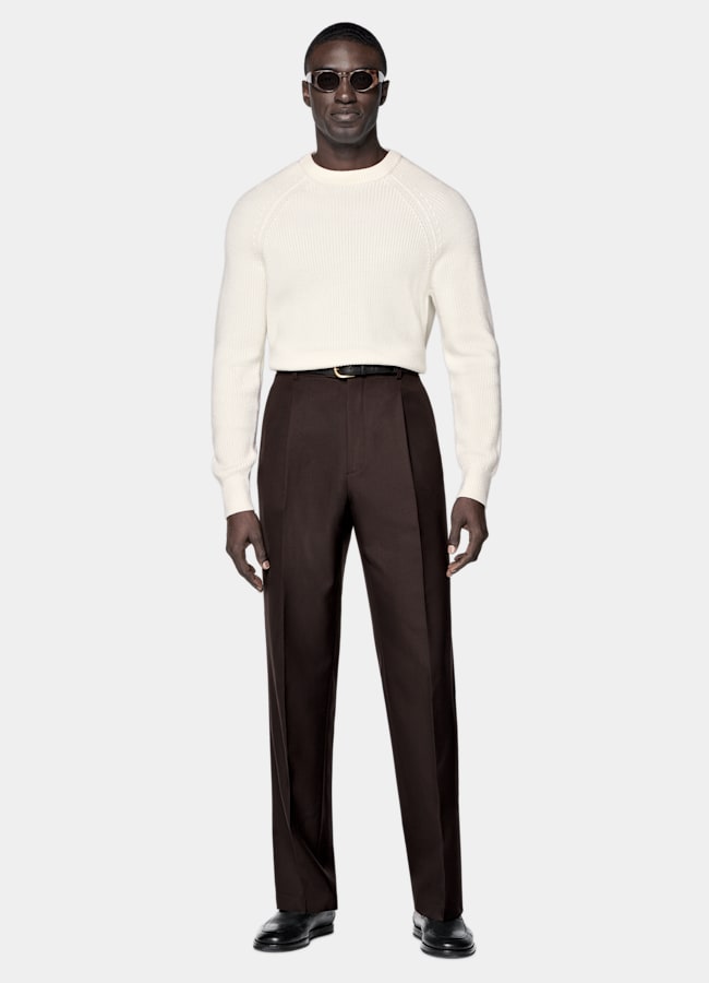 SUITSUPPLY Pure Wool Off-White Merino Ribbed Crewneck